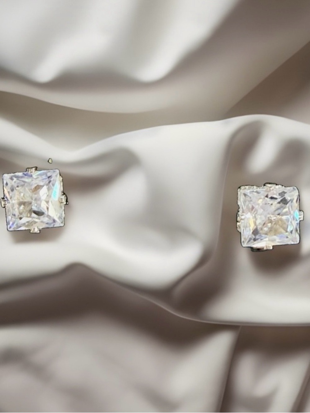 Sparkling Clear Square Crystal Stud Earrings - Women Jewelry